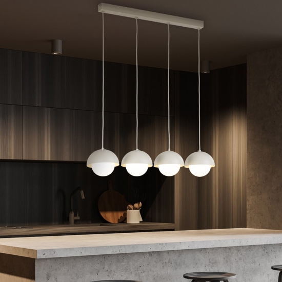 Lampadario per cucina moderna 4 luci pendenti beige a cupola